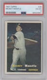 Mickey Mantle from the 1957 Topps set graded by PSA and given an overall grade of 4.