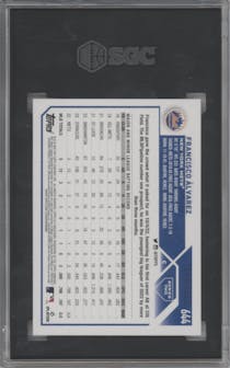 Francisco Alvarez from the 2023 Topps Series 2 set featuring a Gold parallel graded by SGC and given an overall grade of 10.
