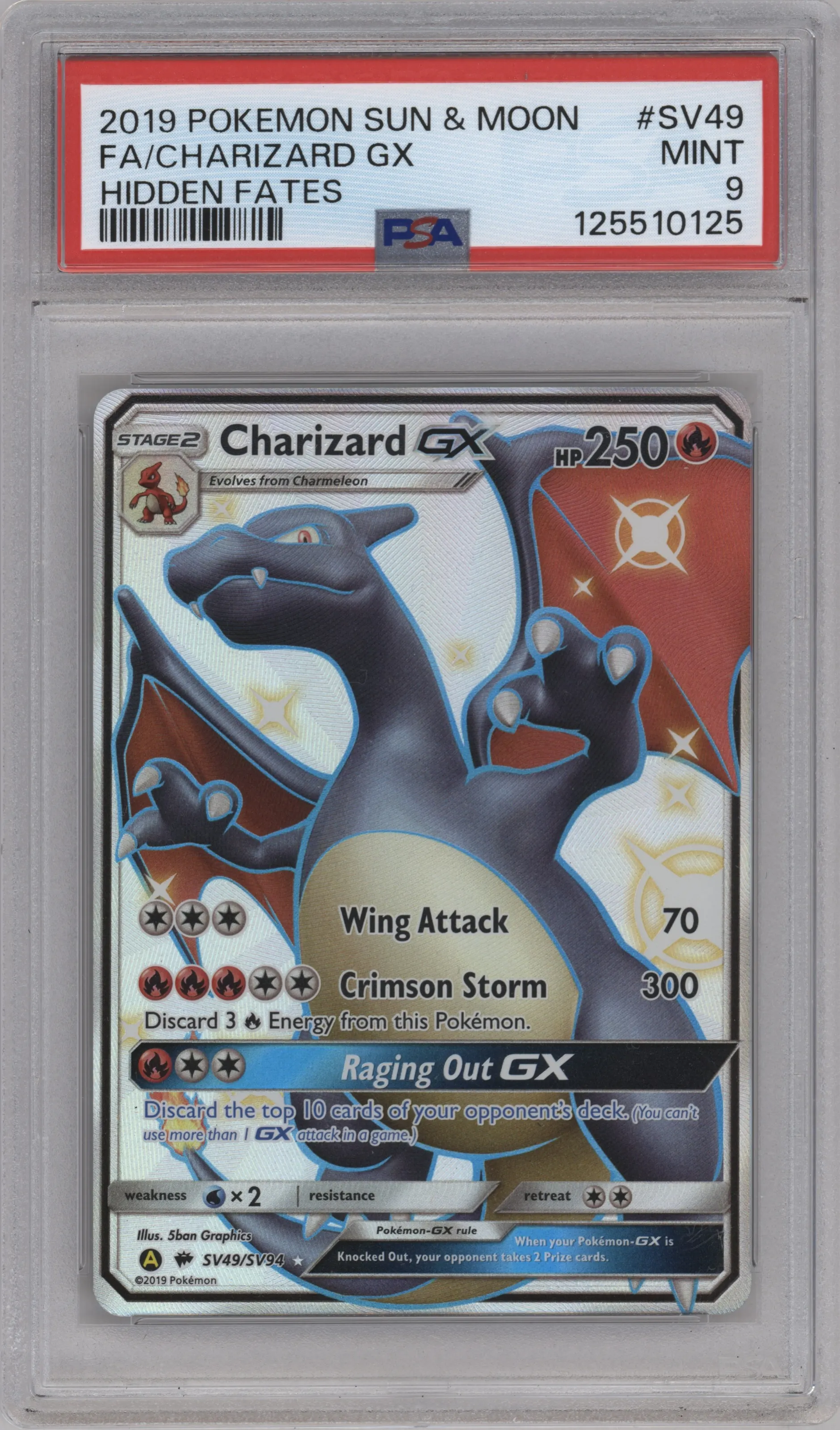 2019 Pokemon S&M Hidden Fates Charizard GX PSA 9