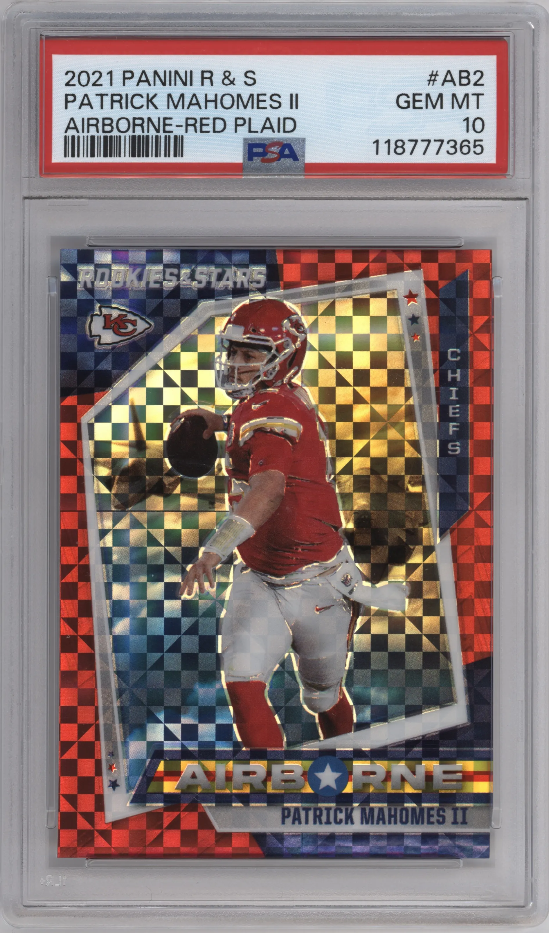 2021 Panini Rookies & Stars Airborne Patrick Mahomes II Red Plaid PSA 10