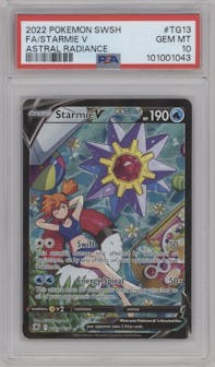 Starmie V from the 2022 Pokemon SWSH set graded by PSA and given an overall grade of 10.