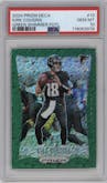 Kirk Cousins from the 2024 Panini Prizm Deca set featuring a Green Shimmer  Prizm FOTL parallel graded by PSA and given an overall grade of 10.