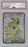 Tyranitar ex from the 2023 Pokemon SV set graded by PSA and given an overall grade of 10.