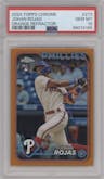 Johan Rojas from the 2024 Topps Chrome set featuring a Orange Refractor parallel graded by PSA and given an overall grade of 10.