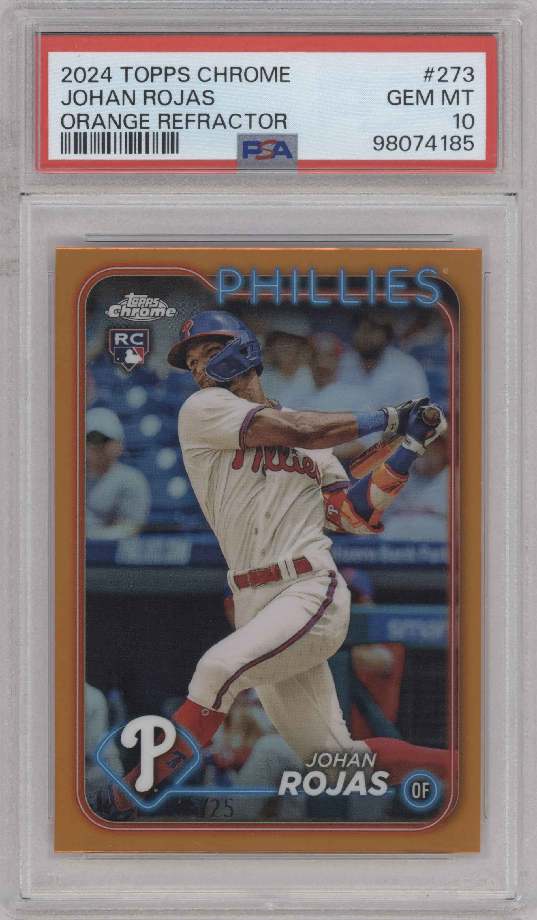 2024 Topps Chrome Johan Rojas Orange Refractor #273 PSA 10