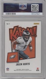 Jalen Hurts from the 2023 Panini Absolute set graded by PSA and given an overall grade of 10.