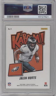 Jalen Hurts from the 2023 Panini Absolute set graded by PSA and given an overall grade of 10.