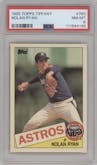 Nolan Ryan from the 1985 Topps set featuring a Tiffany parallel graded by PSA and given an overall grade of 8.