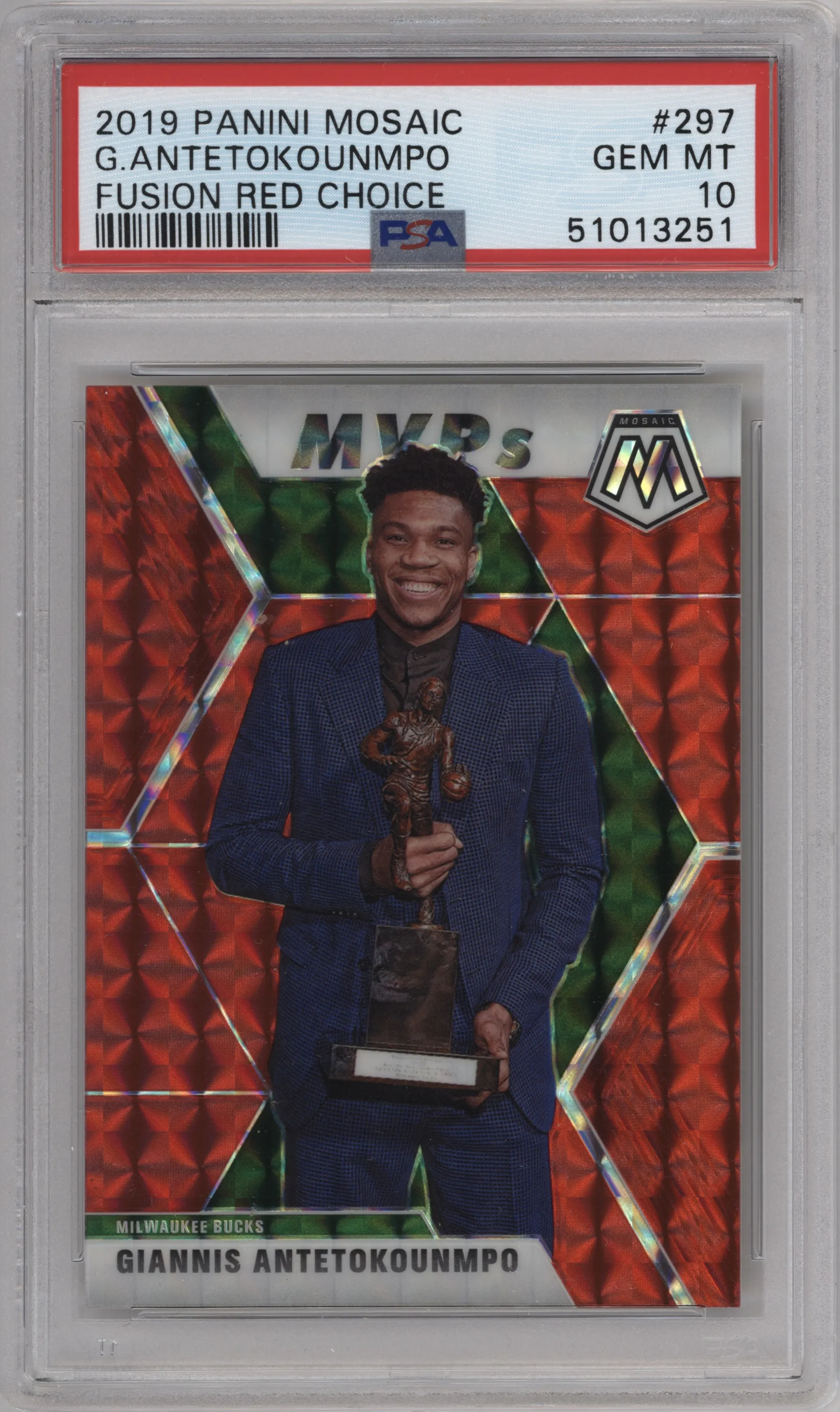 2019 Panini Mosaic Giannis Antetokounmpo Fusion Red Choice PSA 10