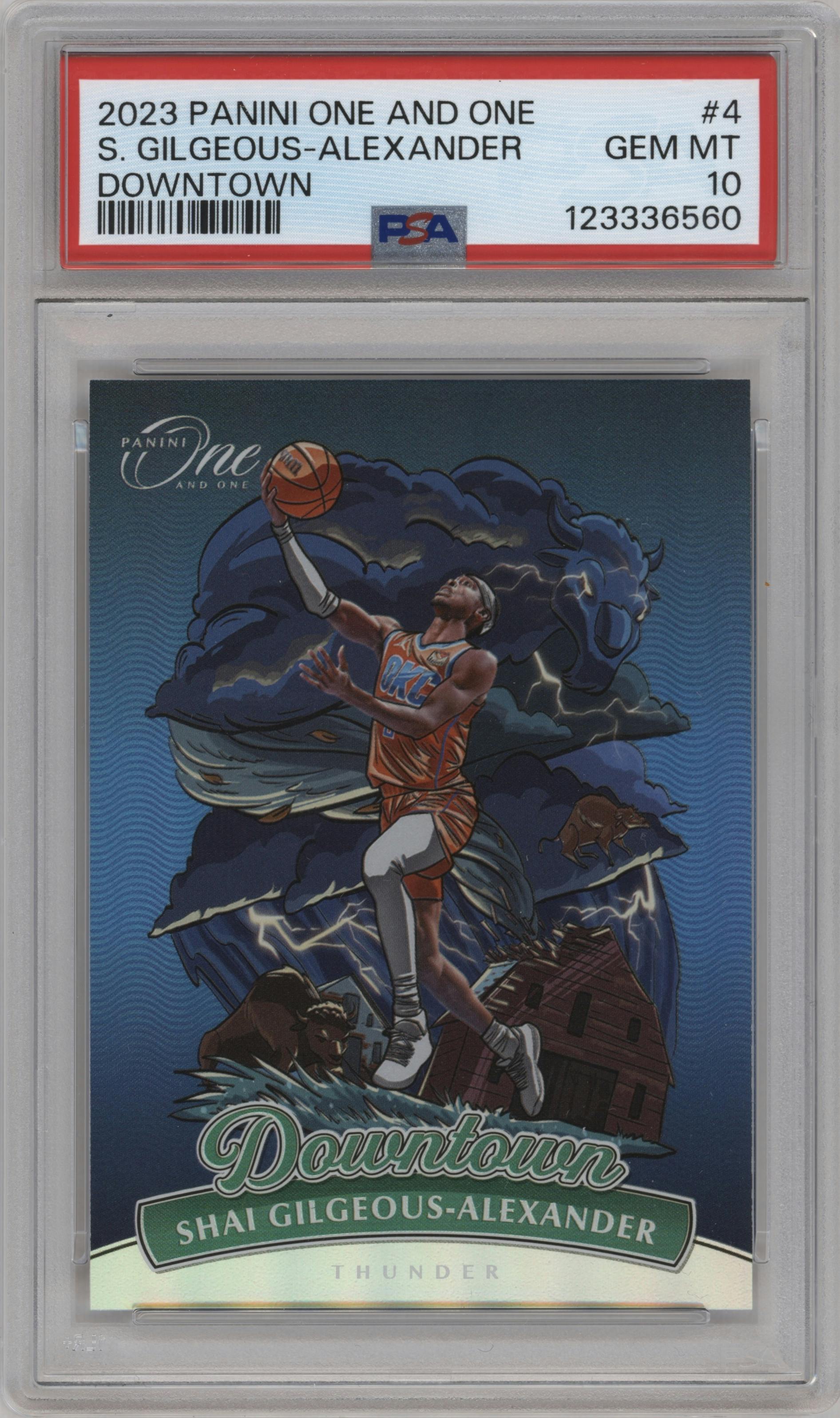 Shai Gilgeous-Alexander from the 2023-24 Panini One and One set graded by PSA and given an overall grade of 10.