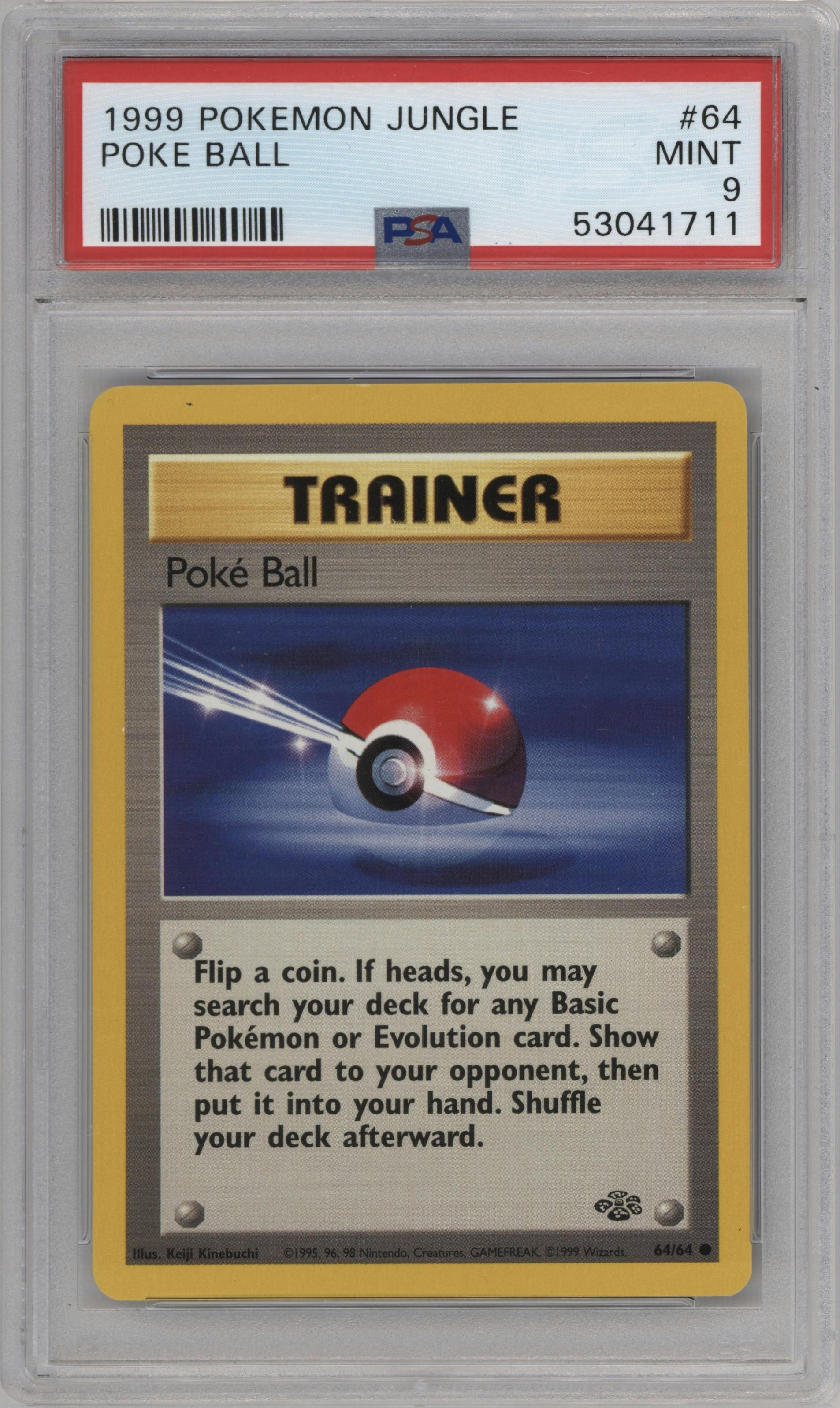 Poke Ball from the 1999 Pokemon set graded by PSA and given an overall grade of 9.