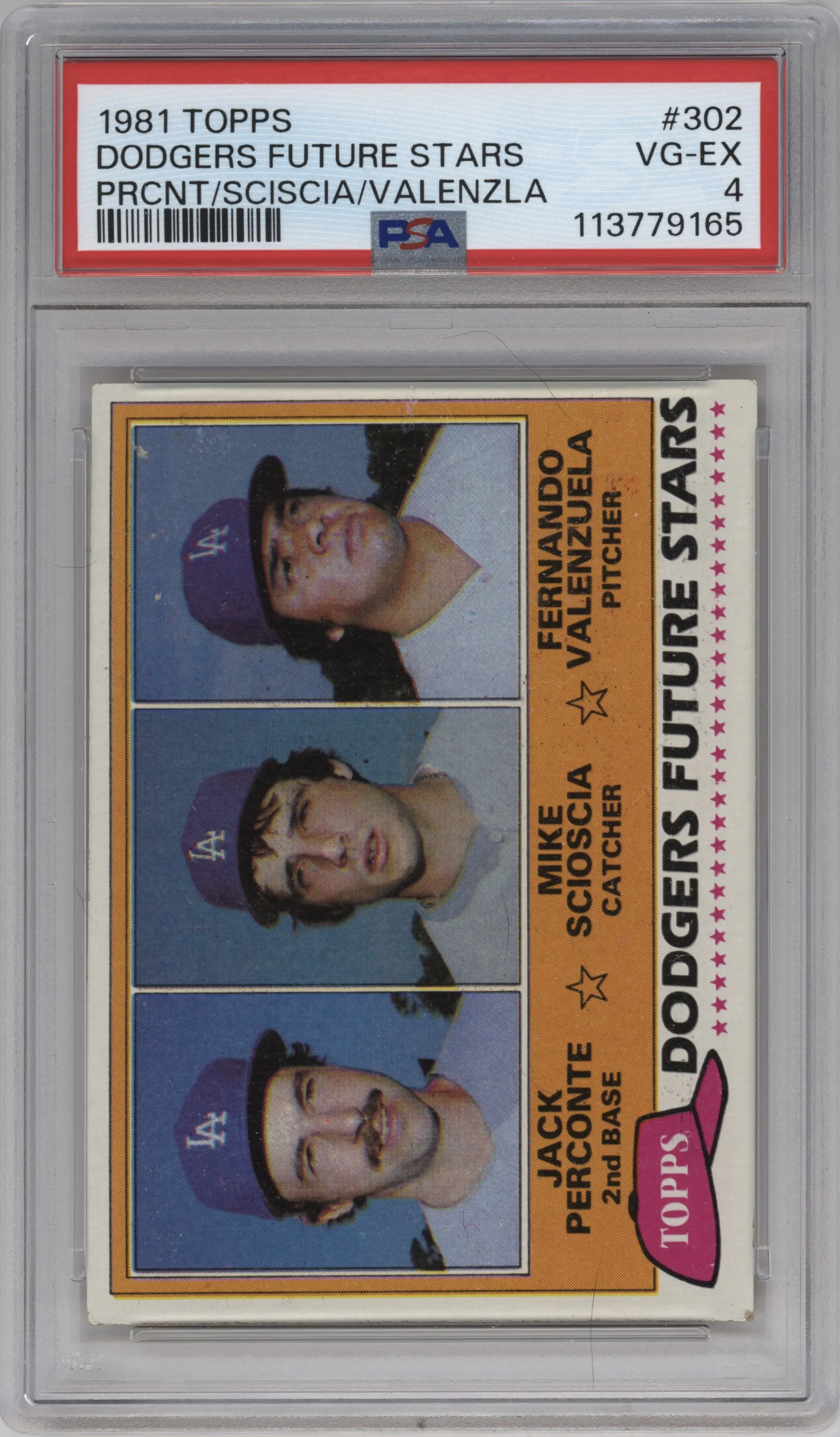 1981 Topps Jack Perconte/Mike Scioscia/Fernando Valenzuela PSA 4