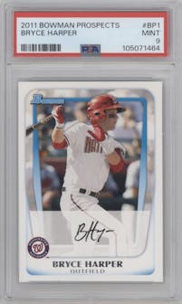Bryce Harper from the 2011 Bowman set graded by PSA and given an overall grade of 9.