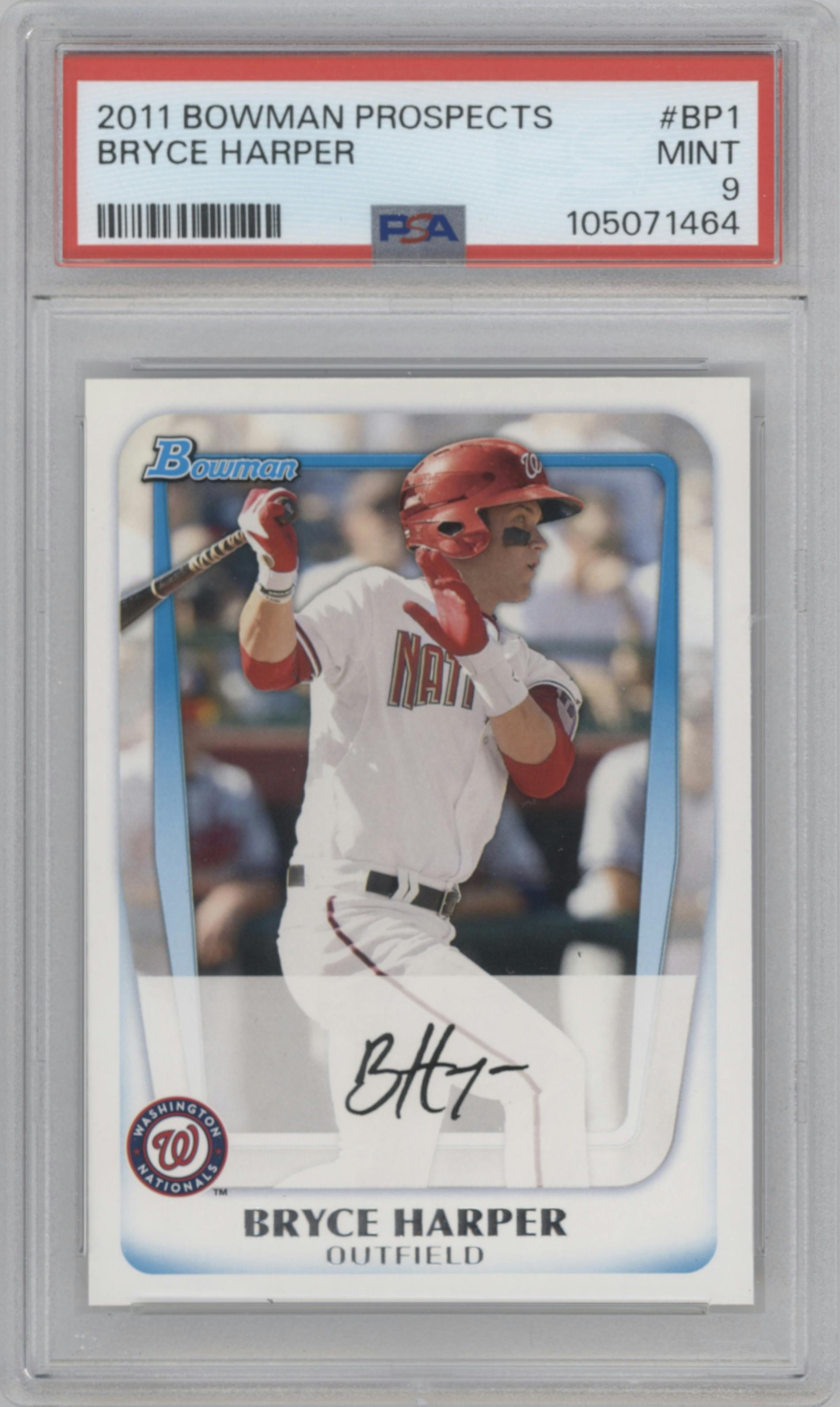 Bryce Harper from the 2011 Bowman set graded by PSA and given an overall grade of 9.