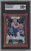 Nikola Jokic from the 2023-24 Panini Prizm set featuring a Red Sparkle parallel graded by SGC and given an overall grade of 10.