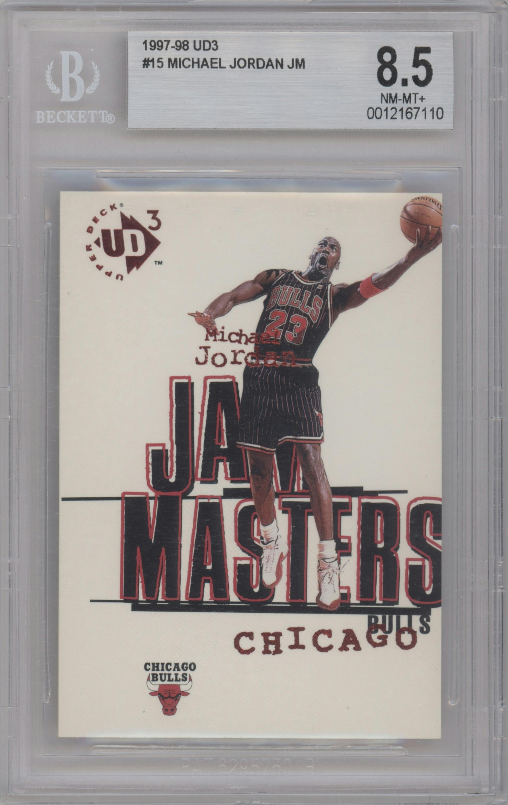 Michael Jordan from the 1997-98 Upper Deck UD3 set graded by Beckett and given an overall grade of 8.5.