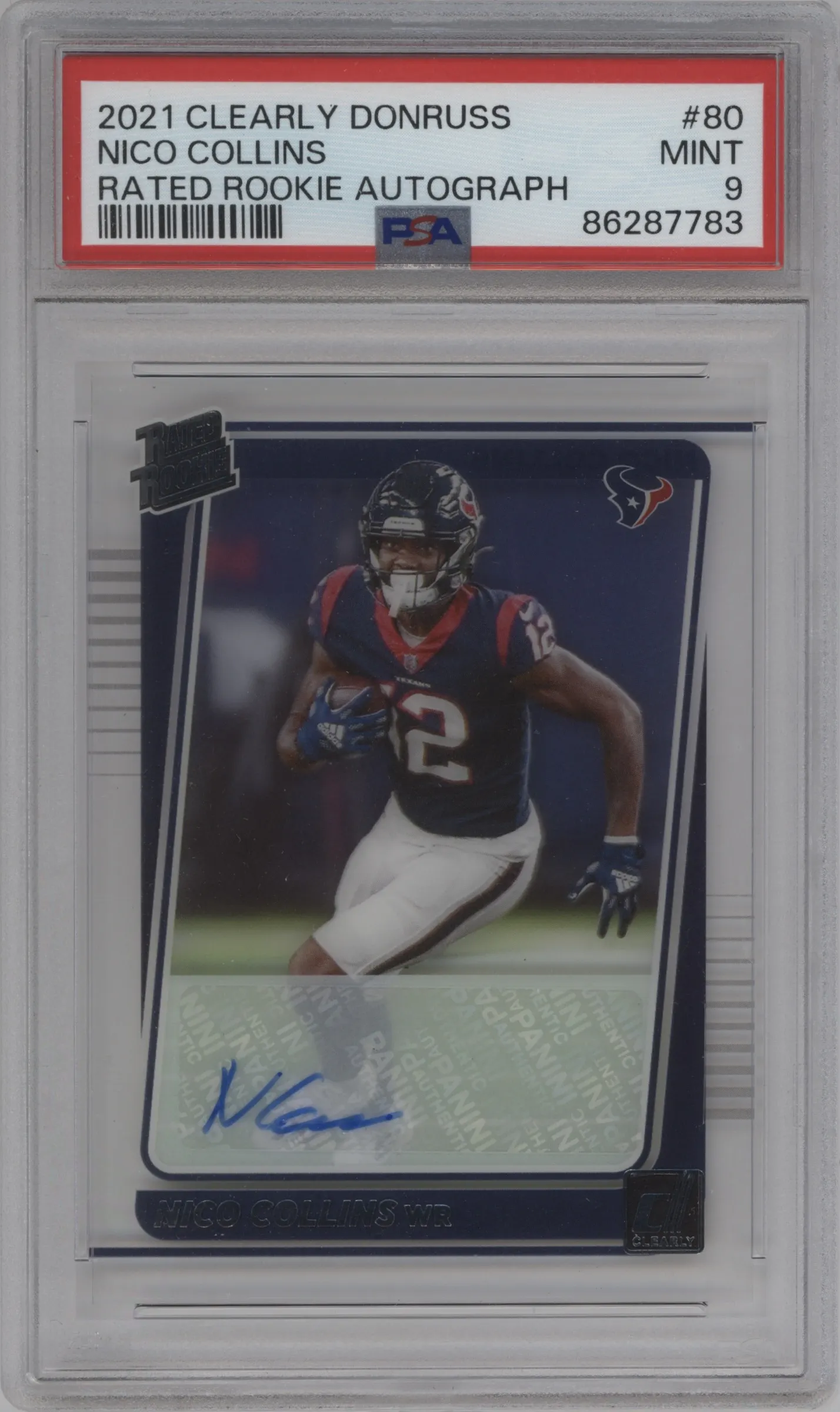 2021 Panini Clearly Donruss Rtd.Rke.Auto Nico Collins #80 PSA 9