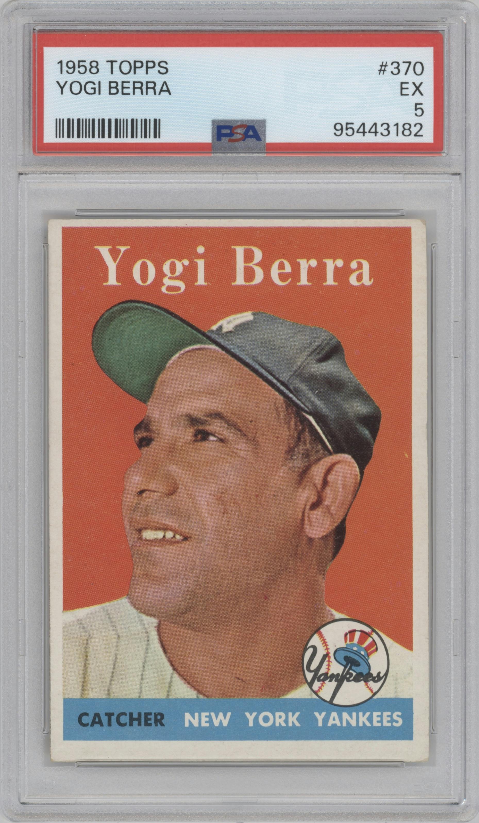 Yogi Berra from the 1958 Topps set graded by PSA and given an overall grade of 5.