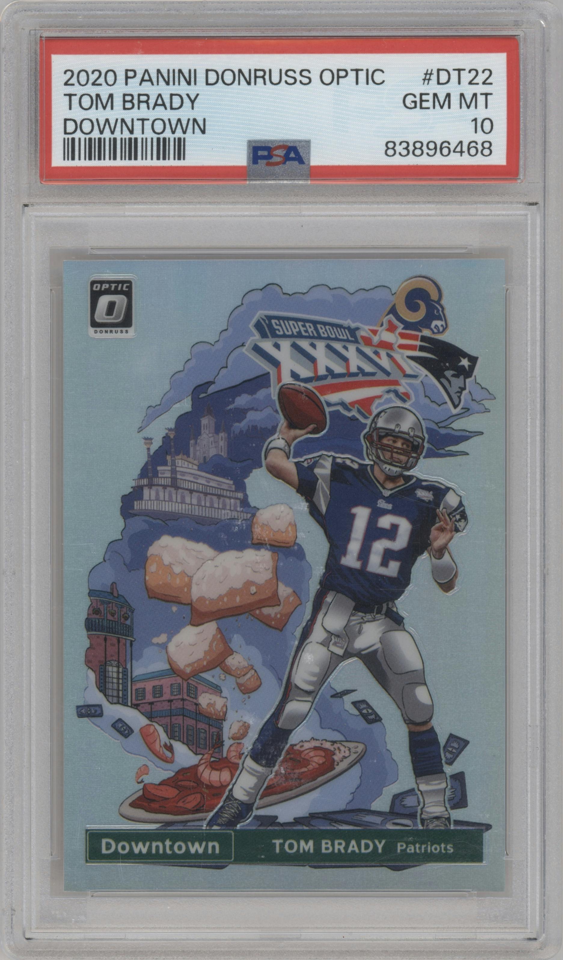 Tom Brady from the 2020 Panini Donruss Optic set graded by PSA and given an overall grade of 10.
