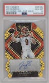 Joe Burrow from the 2021 Panini Select set featuring a Die-Cut Gold  parallel graded by PSA and given an overall grade of 10.