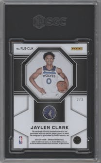 Jaylen Clark from the 2023-24 Panini Obsidian set featuring a Electric Etch Contra FOTL parallel graded by SGC and given an overall grade of 10.
