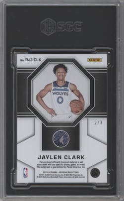 Jaylen Clark from the 2023-24 Panini Obsidian set featuring a Electric Etch Contra FOTL parallel graded by SGC and given an overall grade of 10.