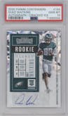 Quez Watkins from the 2020 Panini Contenders set featuring a Cracked Ice parallel graded by PSA and given an overall grade of 10.