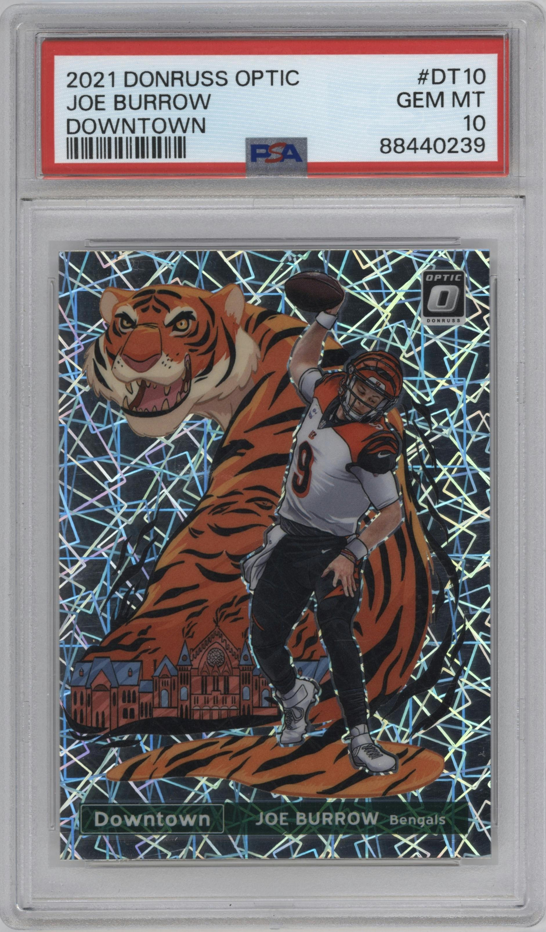 Joe Burrow from the 2021 Panini Donruss Optic set graded by PSA and given an overall grade of 10.