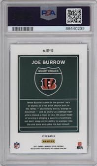 Joe Burrow from the 2021 Panini Donruss Optic set graded by PSA and given an overall grade of 10.