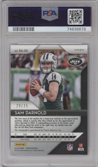 Sam Darnold from the 2018 Panini Prizm set featuring a Blue Scope parallel graded by PSA and given an overall grade of 10.
