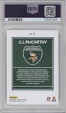 J.J. McCarthy from the 2024 Donruss set graded by PSA and given an overall grade of 9.