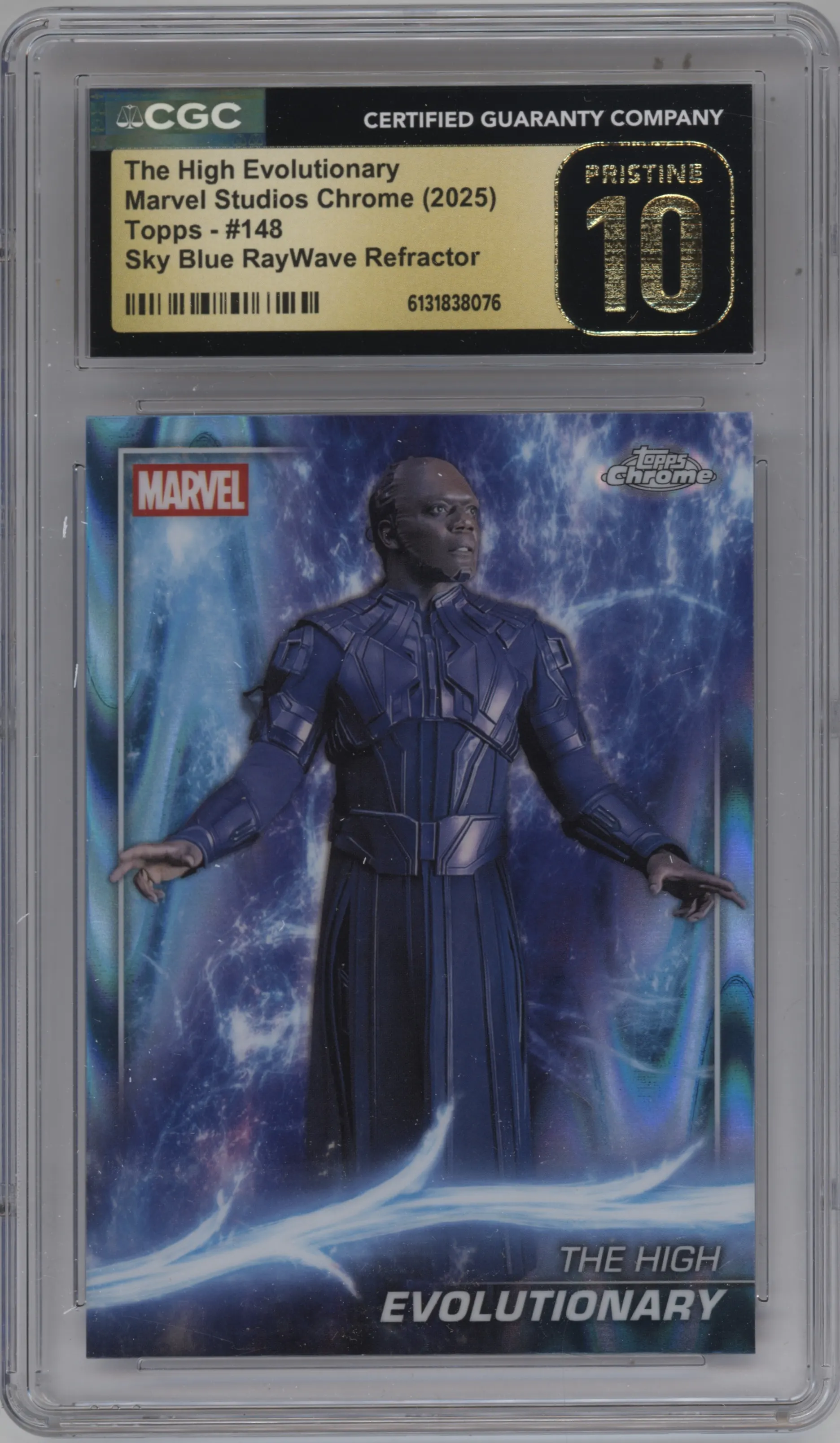 2025 Topps Chrome Marvel Studios The High Evolutionary Sky Blue RayWave Refractor CGC 10