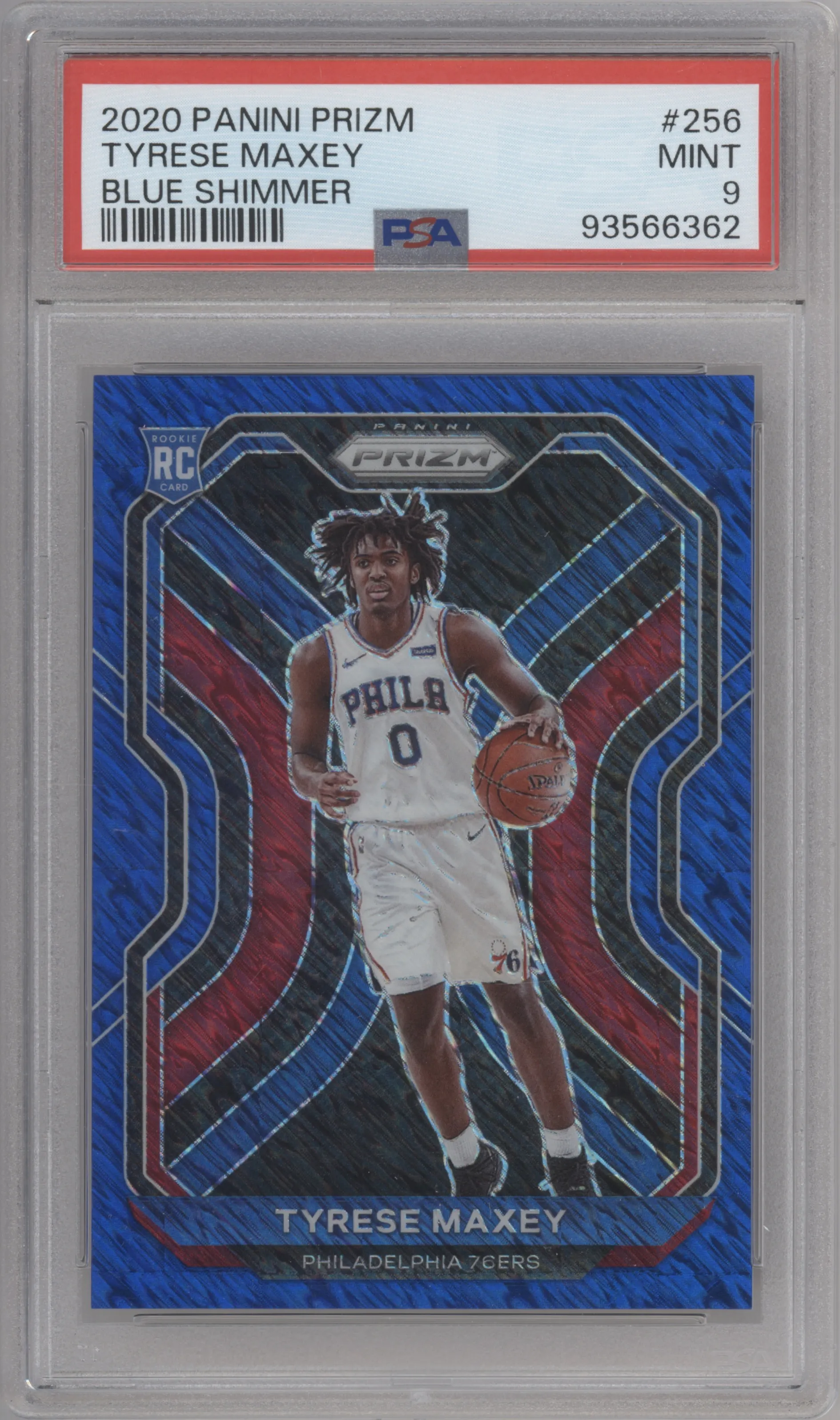 2020 Panini Prizm Tyrese Maxey Blue Shimmer #256 PSA 9