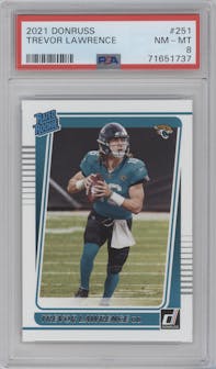 Trevor Lawrence from the 2021 Panini Donruss set graded by PSA and given an overall grade of 8.
