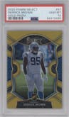 Derrick Brown from the 2020 Panini Select set featuring a Gold Prizm parallel graded by PSA and given an overall grade of 10.
