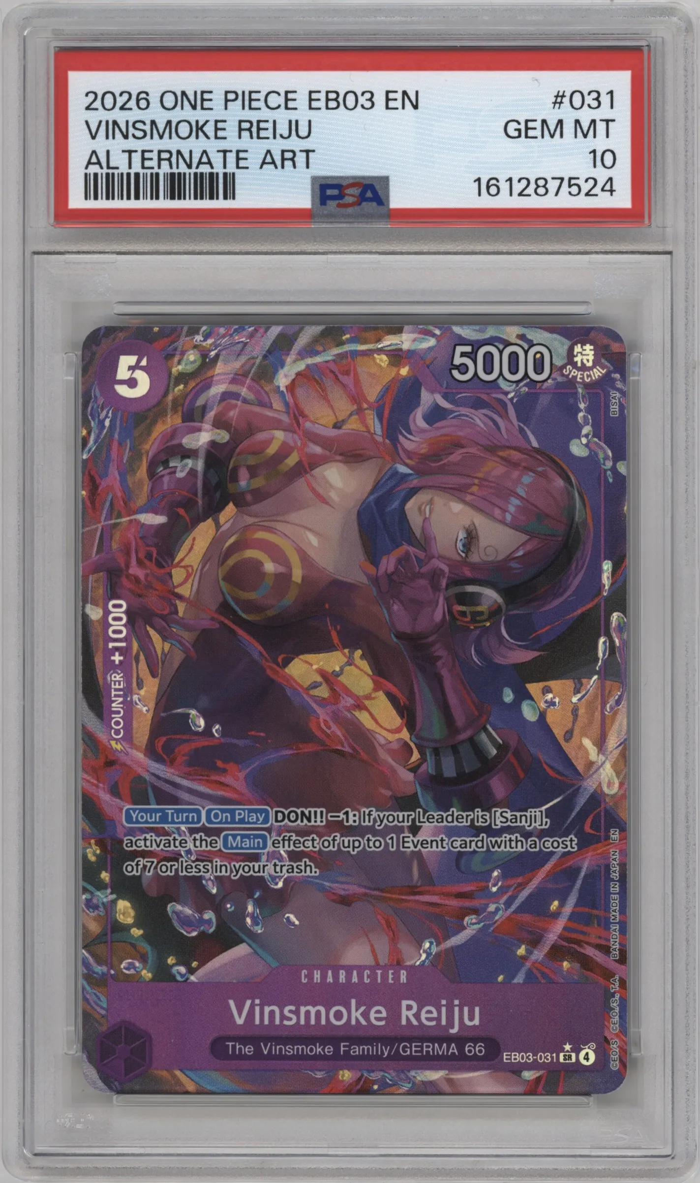 2026 One Piece Heroines Edition Vinsmoke Reiju Alternate Art PSA 10