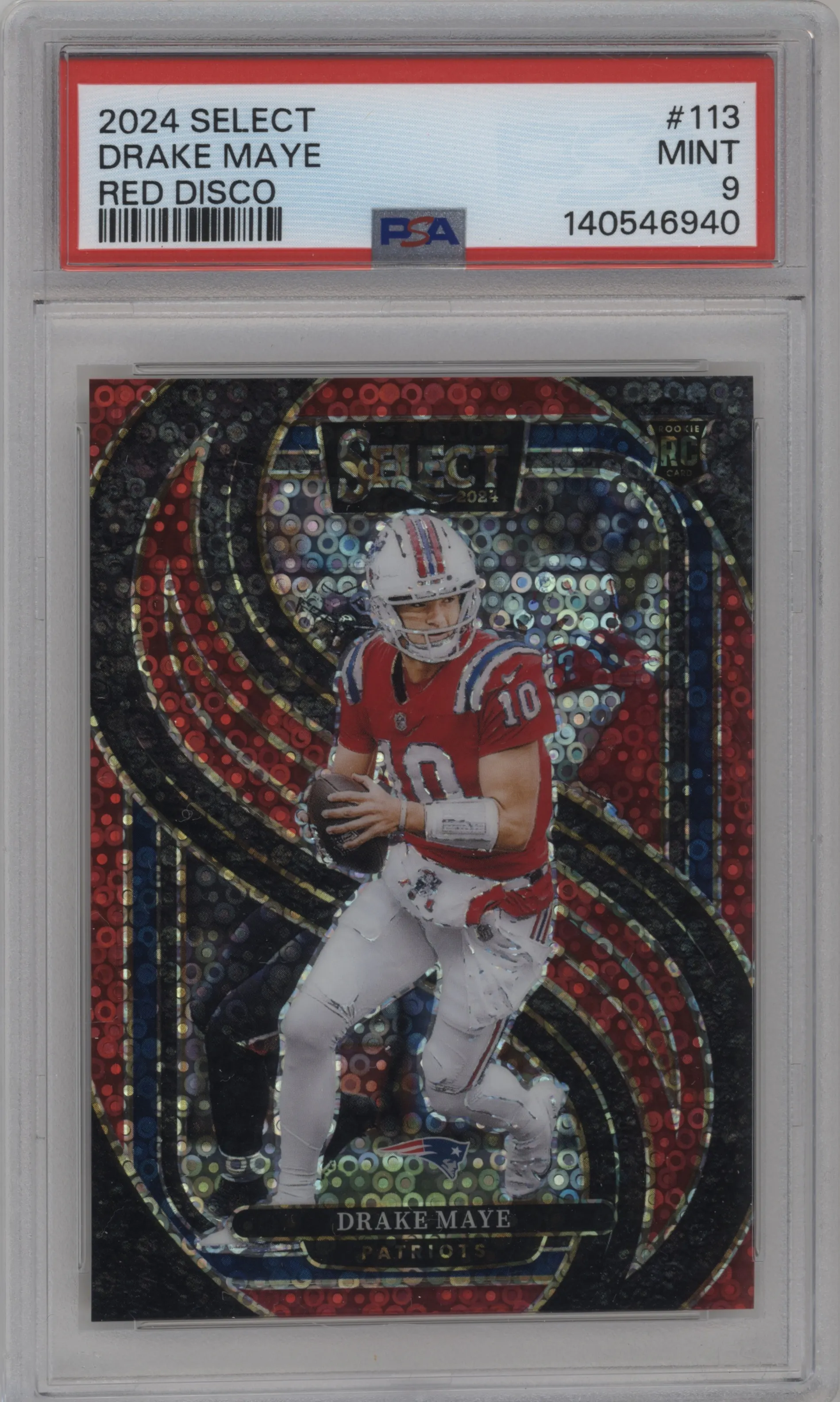 2024 Panini Select Pre.Lvl. Drake Maye Disco Red #113 PSA 9