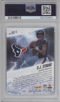 C.J. Stroud from the 2023 Panini Absolute set graded by PSA and given an overall grade of 10.