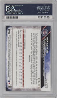 Max Kepler from the 2016 Topps Chrome set featuring a Purple Refractor parallel graded by PSA and given an overall grade of 10.
