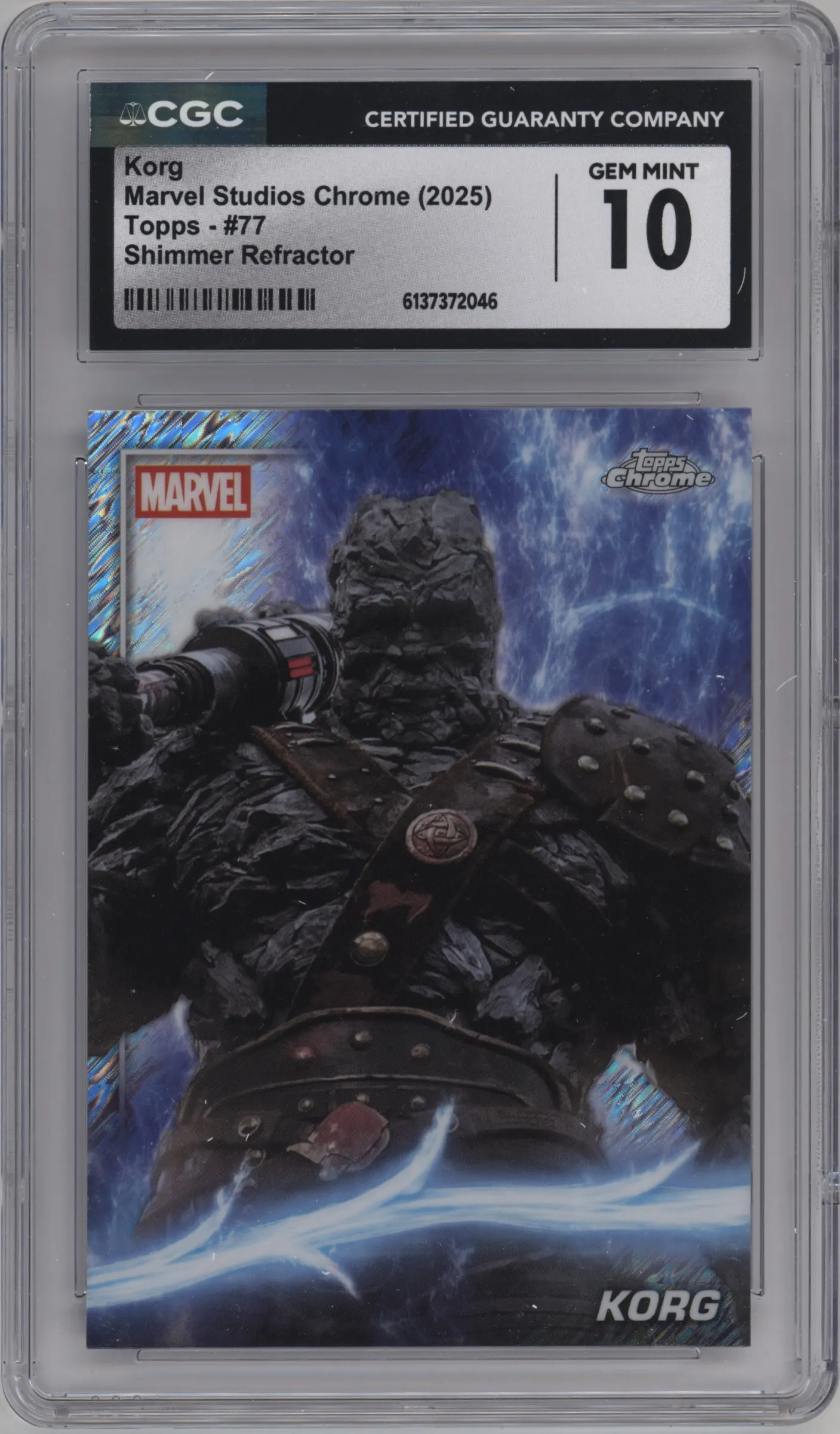 2025 Topps Chrome Marvel Studios Korg Shimmer Refractor CGC 10