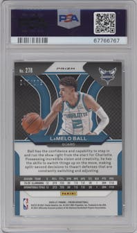 LaMelo Ball from the 2020-21 Panini Prizm set featuring a Purple Ice parallel graded by PSA and given an overall grade of 10.
