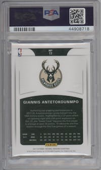Giannis Antetokounmpo from the 2017-18 Panini National Treasures set graded by PSA and given an overall grade of 9.