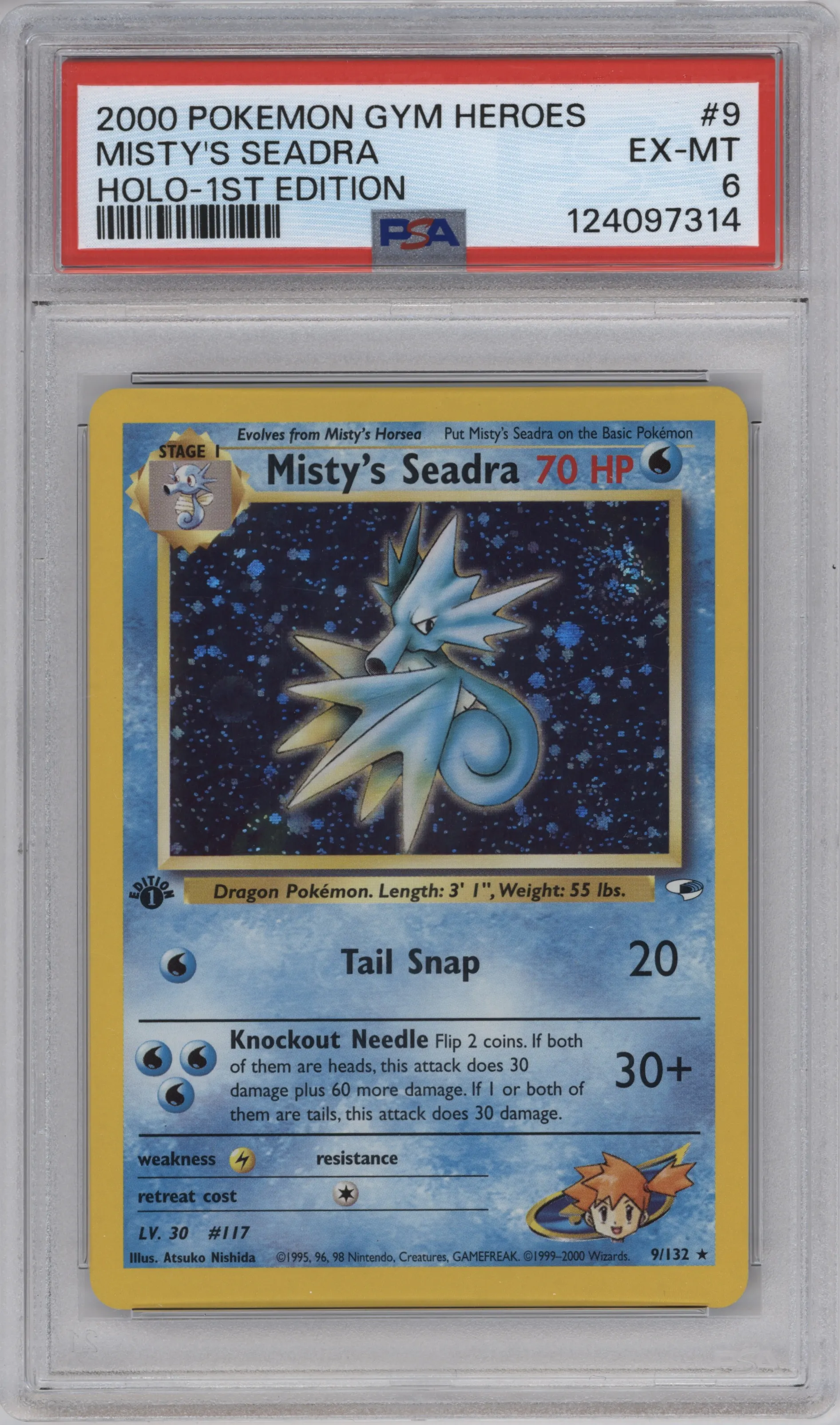 2000 Pokemon GH Gym Heroes Misty's Seadra #9 PSA 6
