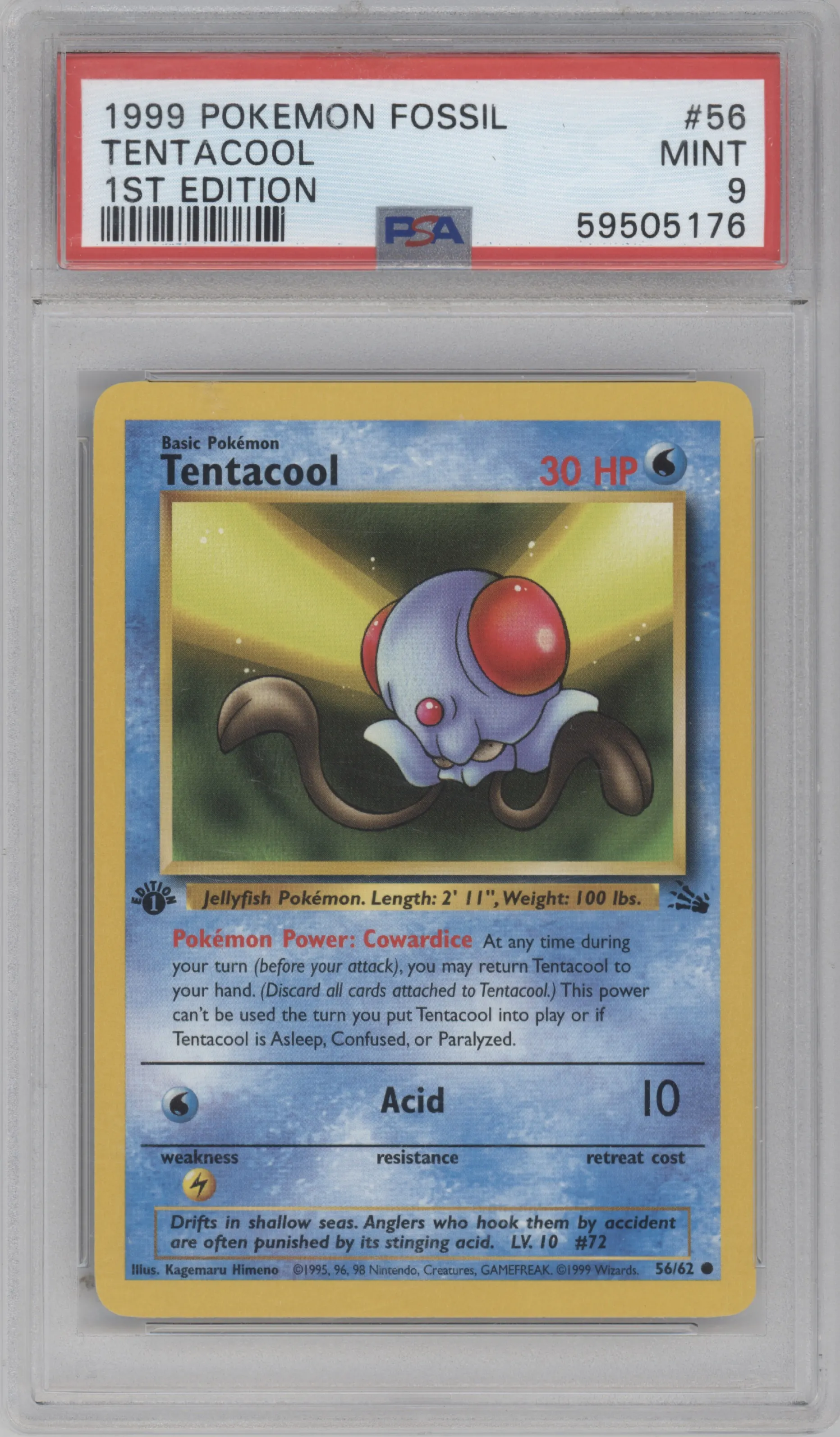 1999 Pokemon Fossil Tentacool #56 PSA 9