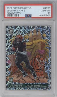Ja'Marr Chase from the 2021 Panini Donruss Optic set graded by PSA and given an overall grade of 10.