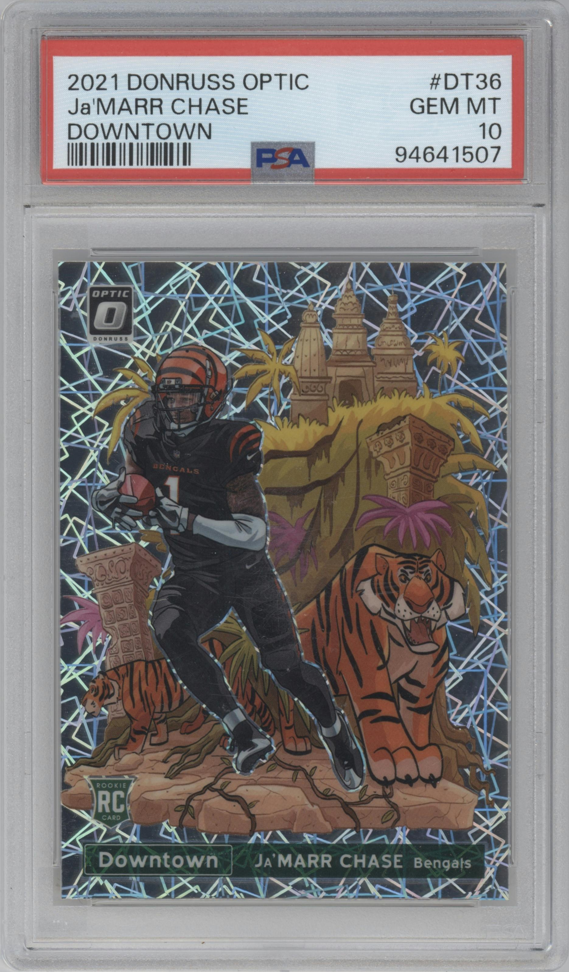 Ja'Marr Chase from the 2021 Panini Donruss Optic set graded by PSA and given an overall grade of 10.