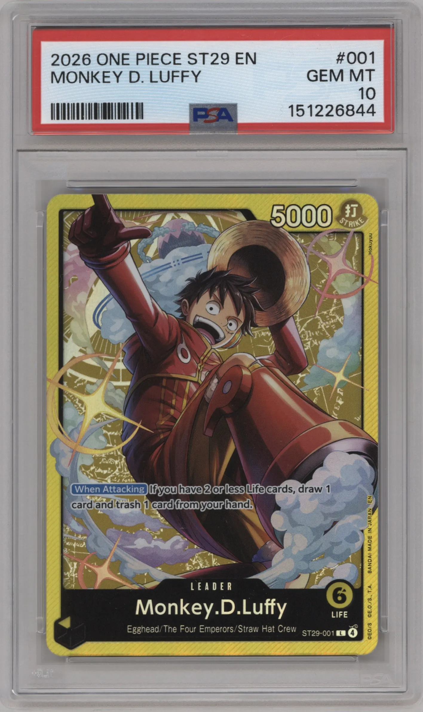 2026 One Piece Egghead Starter Deck Monkey.D.Luffy L #ST29-001 L PSA 10