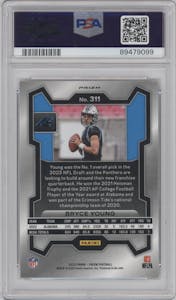 Bryce Young from the 2023 Panini Prizm set featuring a Red Sparkle Prizm parallel graded by PSA and given an overall grade of 9.