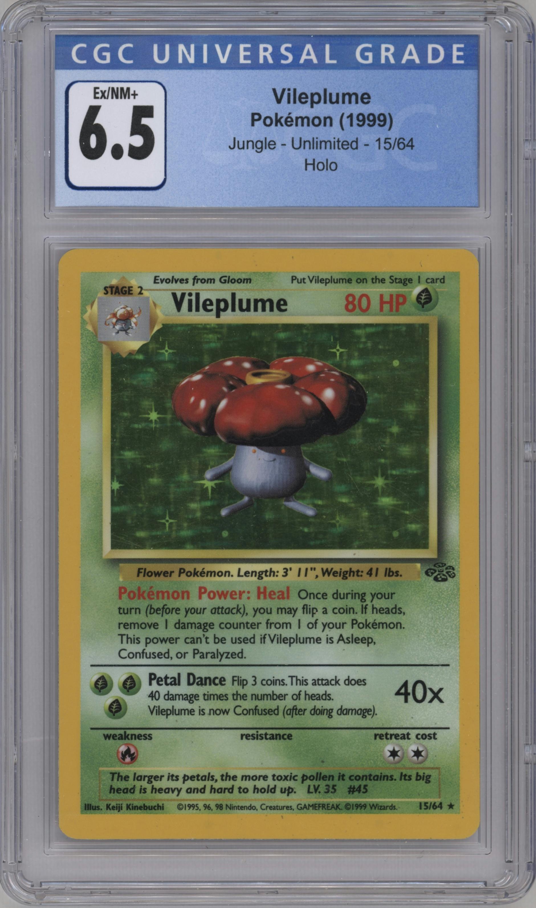 Vileplume from the 1999 Pokemon set graded by CSG and given an overall grade of 6.5.