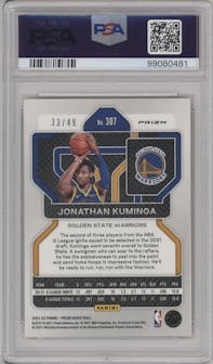  Jonathan Kuminga  from the 2021-22 Panini Prizm  set featuring a Orange Prizm parallel graded by PSA and given an overall grade of 9.